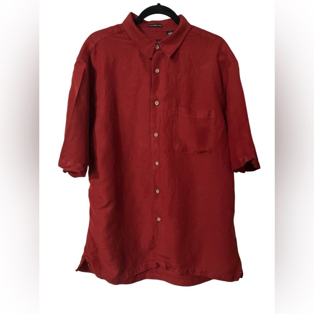 Van Heusen Linen Shirt Size L Summer Fall Business Casual Date Short Sleeve